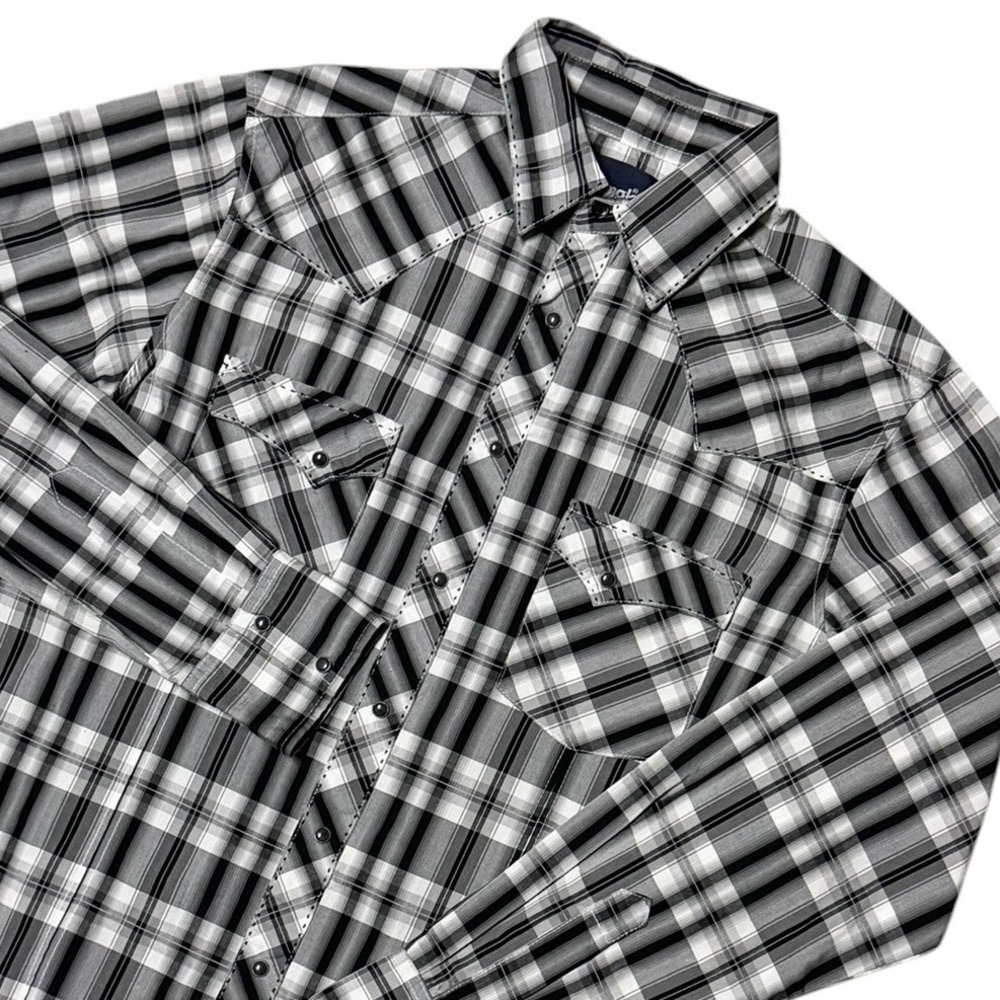 Wrangler Western Plaid Shirt Thick Stitch Mens Medium Black Pearl Snap Y2K Style